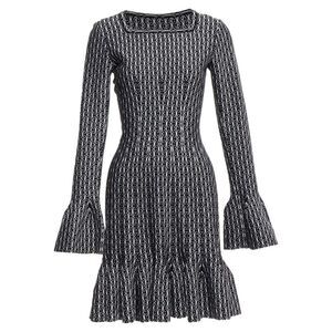 Alaia wool jacquard square neck flared hem cocktail dress